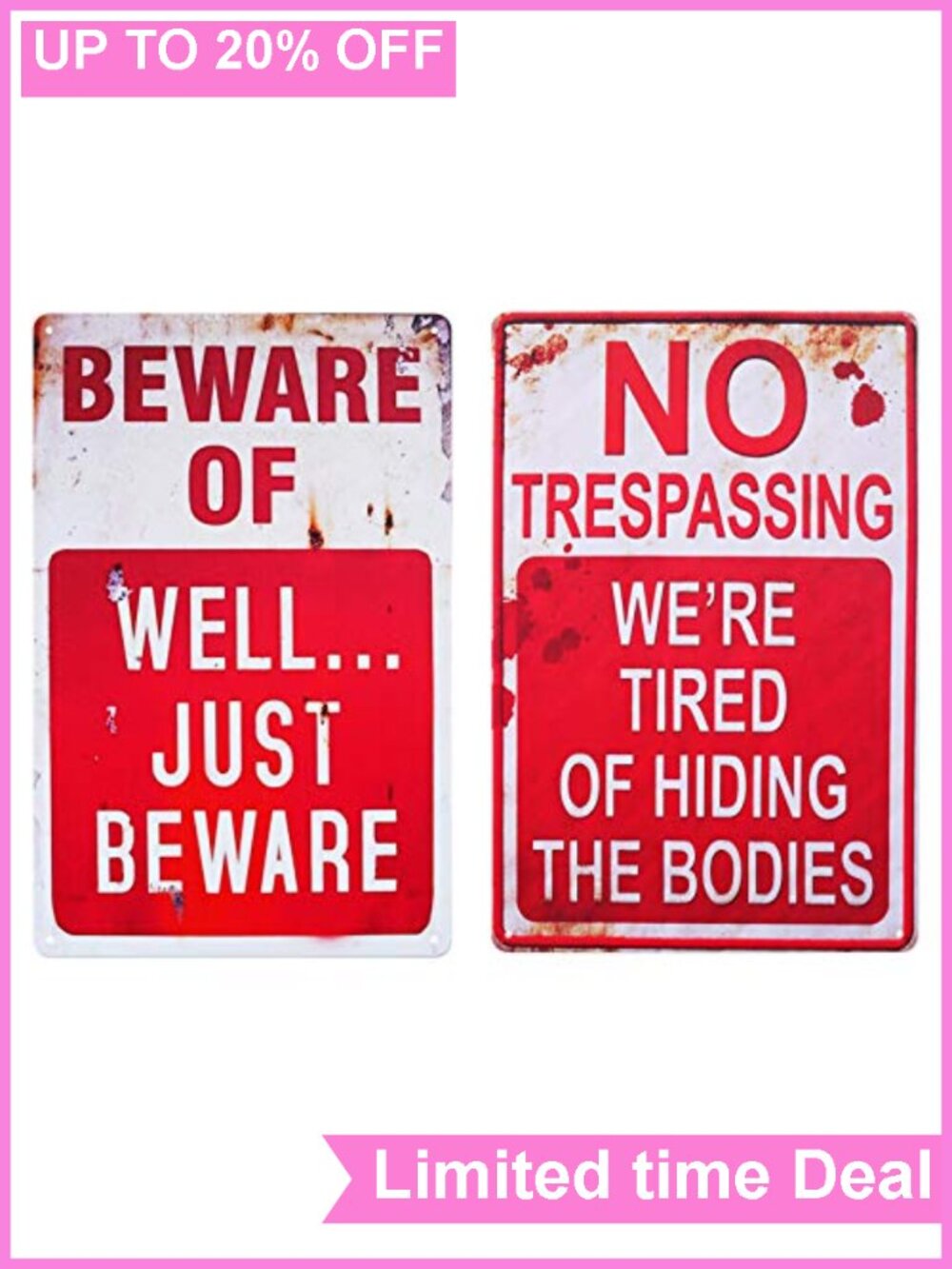 2 Pack Retro Metal Halloween Yard Signs No Trespassing Beware Decor